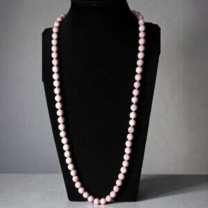 Pink Howlite Stone Beaded Necklace - Hand Knotted Boho Endless Strand - Heavy